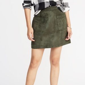 NEW Faux Suede Green High Waist Skirt Pocket Work